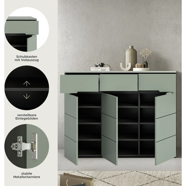Schuhkommode (B/H/T: 94x120x37 cm) in Smoke Green Nachbildung – Bild 7