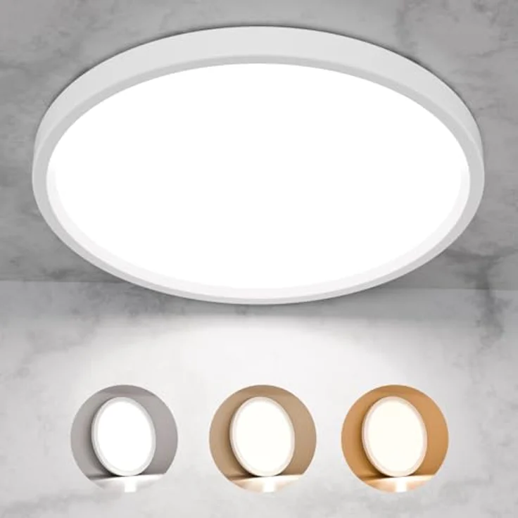 LQWELL Deckenleuchte LED Deckenlampe, IP44 Wasserfest Badlampe Rund Flach 12W 3000K 4000K 6000K 1320LM Modern Schlicht Lampe Dünn für Wohnzimmer Badezimmer Schlafzimmer Küche, 180 * 18mm – Bild 1
