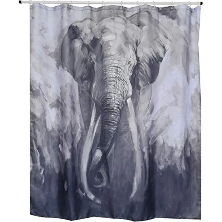 spirella Duschvorhang ELEPHANT Breite 180 cm, Anti-Schimmel Textil-Duschvorhang, Polyester, 180x200 cm, waschbar – Bild 1