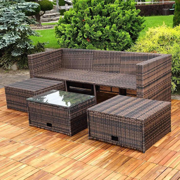Lounge Gartenset Rattanmöbel Polyrattan Sitzmöbel Set Sofa Tisch 2 Hocker braun – Bild 2