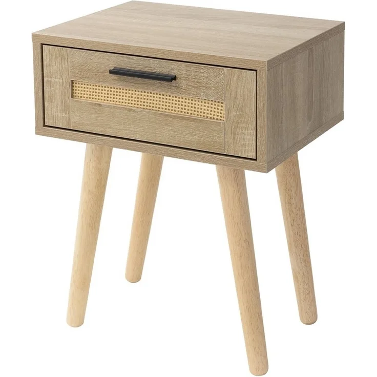 ML-DESIGN Nachttisch Nachtkommode Nachtschrank Nachtkonsole Nachtkästchen für Schlafzimmer (1-St), Beistelltisch Rattan mit 1x Schublade, laminierte Spannplatte Eiche