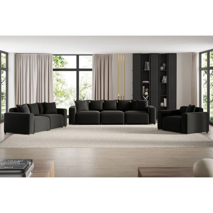 Sofaset Designersofas MEGAN 3-2-1 in Stoff Salvador Schwarz