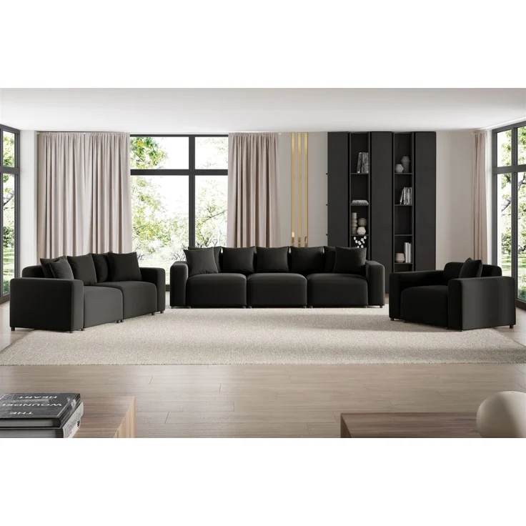 Sofaset Designersofas MEGAN 3-2-1 in Stoff Salvador Schwarz – Bild 1