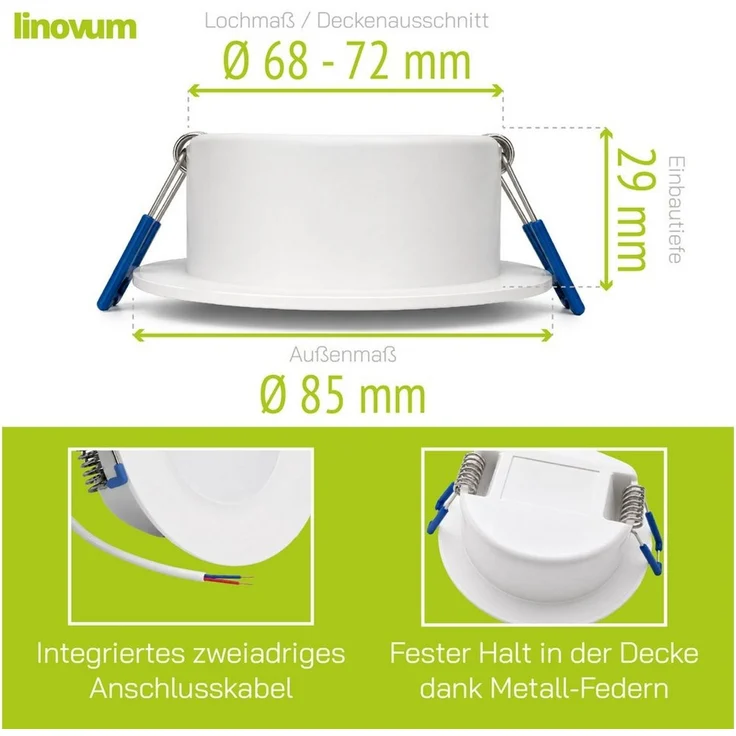 linovum LED Außen-Deckenleuchte WEEVO Einbauleuchte Einbauspot mit LED 5W neutralweiß IP44 Bad Spot, Neutralweiß – Bild 2