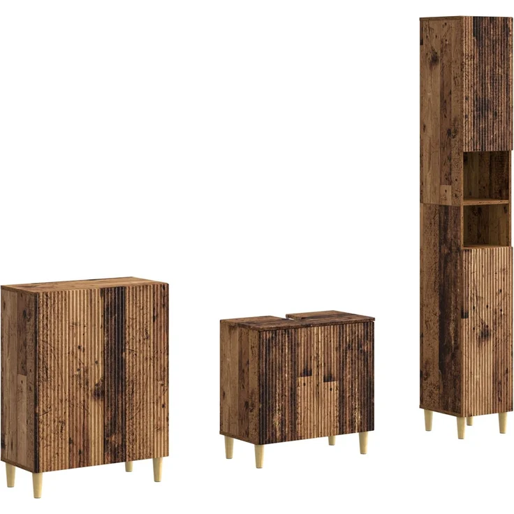 vidaXL 3-teiliges Badezimmer-Schranksystem ARNHEM Altholz 3417448 – Bild 1