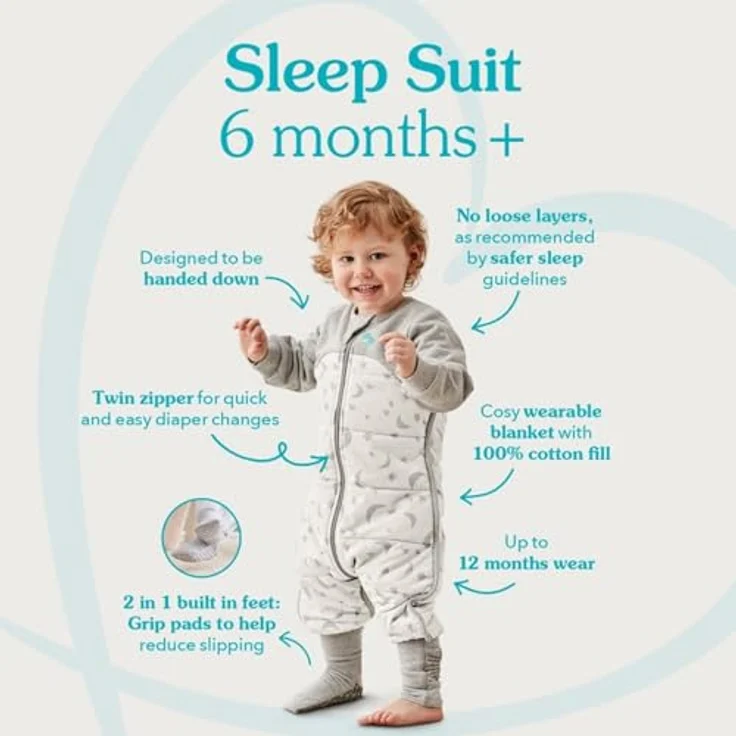 Love To Dream Schlafsack mit Füßen, 24-36 Monate, integrierte Steppdecke für kühle Temperaturen (16-20°C), statt Bettdecke, Schlafanzug Baby Winter, Babyschlafsack, Weiß – Bild 5