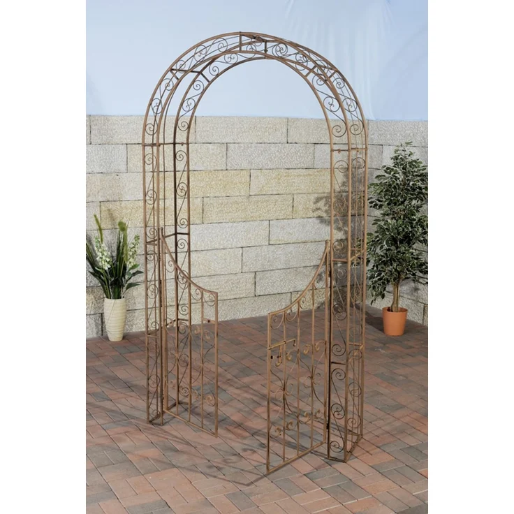 Rosenbogen WEIMAR mit Tor - 135x41,5x245cm, Metall, Antik-Braun | Rankhilfe Rosen Rankgitter Gartendekoration – Bild 3