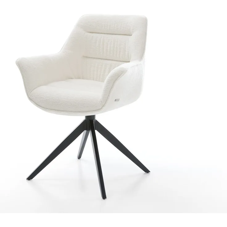 Drehstuhl Kaira-Flex Bouclé Soft Beige Kreuzgestell breit Schwarz 360° drehbar Wippfunktion