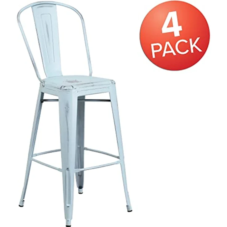Flash Furniture Handelsübliche Qualität, 4 Stück, 76,2 cm hoch, Metall, für drinnen und draußen, Barhocker mit Rückenlehne, grün-blau, 4 Stück – Bild 5