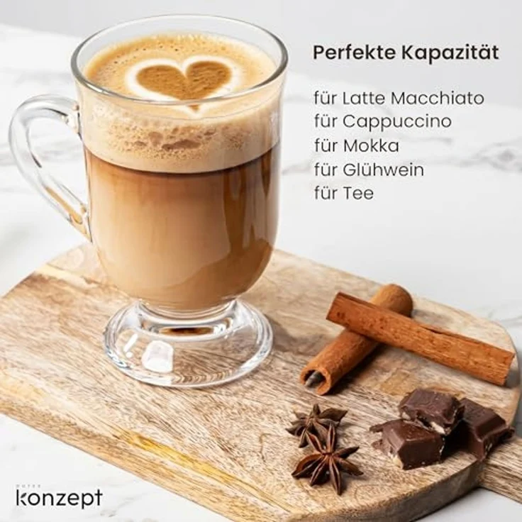 KONZEPT Gläser-Set Kaffeetassen 6-teilig – 420 ml, ideal für Kaffee, 6-tlg, aus Glas mit Henkel, hitzebeständig & spülmaschinengeeignet – Bild 5