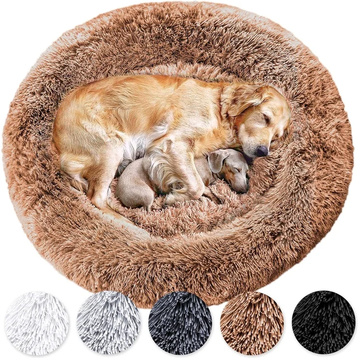 Wahre Tierliebe Hundebett Donut - Das Original - waschbar [XL 120cm, braun] Hundekissen, Hundekorb, Flauschiges Hundebett für große, mittelgroße & kleine Hunde - Dog Bed – Bild 1