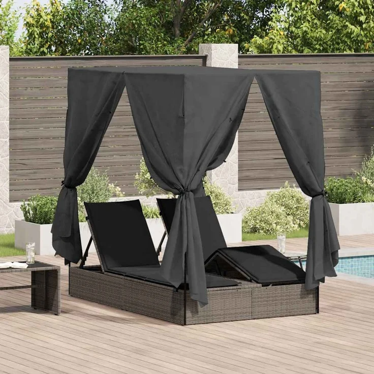 vidaXL Doppelte Sonnenliege Grau Poly-Rattan 3376129 – Bild 1