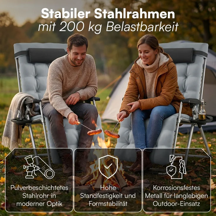 STEELSØN 'Lysira' Liegestuhl, klappbar & wetterfest, grau/silber, Sonnenliege mit extra dicker Polsterauflage, verstellbarer Gartenstuhl, bis 200 kg belastbar – Bild 7