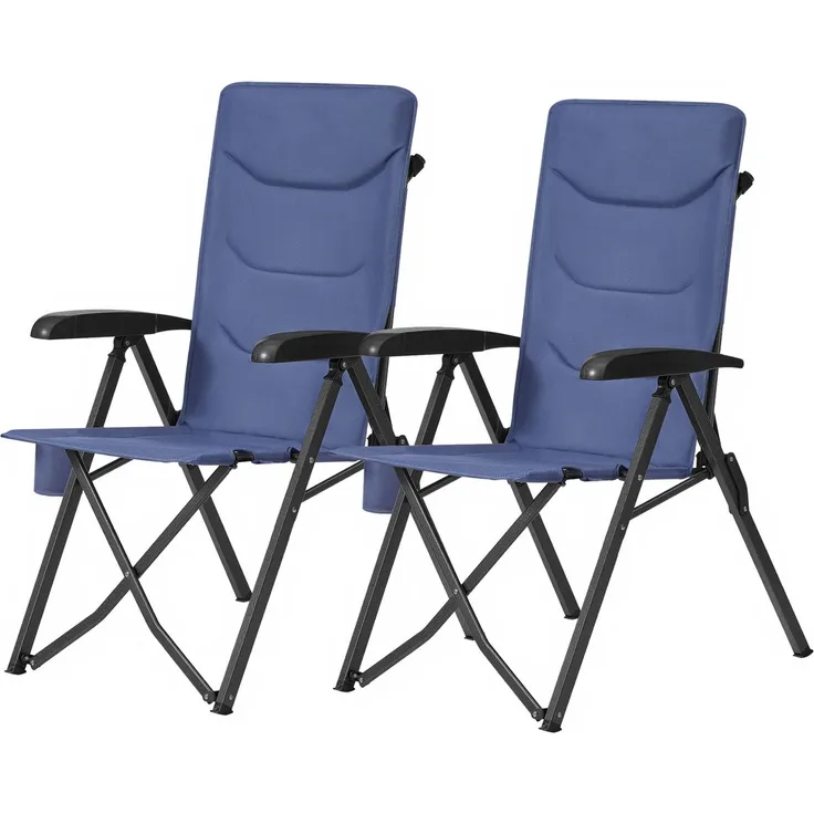 SONGMICS Campingstuhl faltbar, 2er Set, 95°-150° verstellbare Rückenlehne, Klappstuhl, drehbarer Getränkehalter, Tragetasche, Schultergurt, für Garten, Camping, Angeln, blau