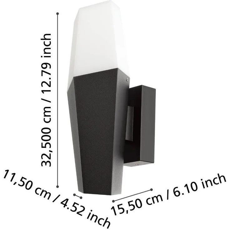 Eglo 900682 Wandleuchte FARINDOLA Stahl schwarz E27 1X25W IP44 L:11. 5cm H:32. 5cm dimmbar