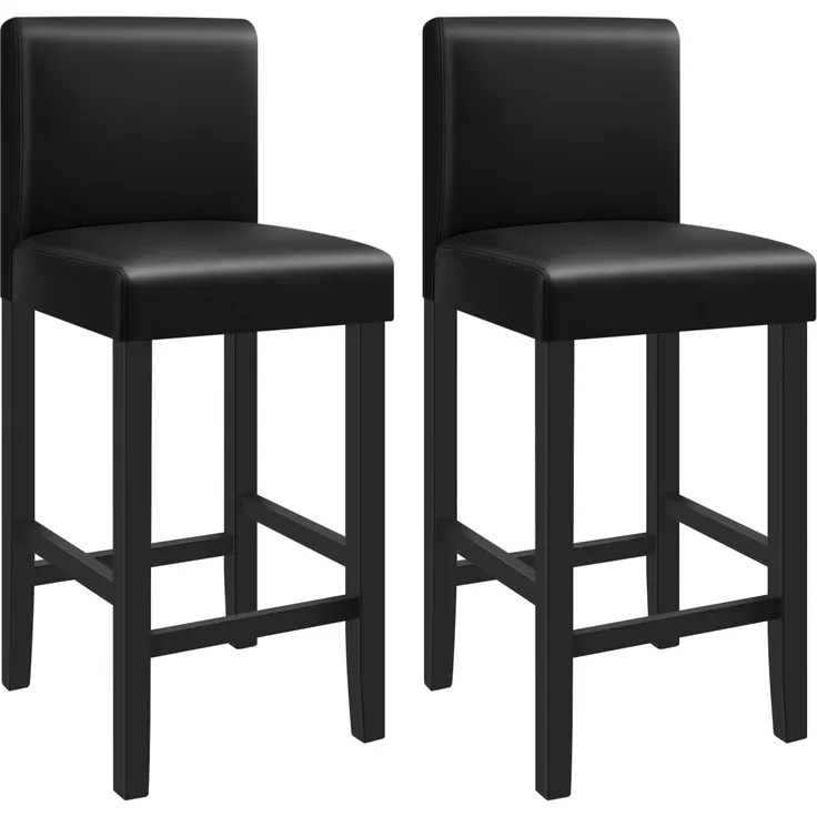 WOLTU BH21sz-2 Barhocker Bistrostuhl Holz Kunstleder Bistrohocker mit Lehne, 2er Set, Massivholz, Antirutschgummi, Kunstleder, dick gepolsterte Sitzfläche, schwarz