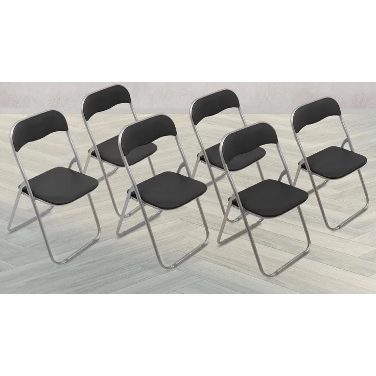 Dmora Set mit 6 Antenore-Klappstühlen, platzsparender Sessel, Gästestuhl, Besprechungssitz aus Kunstleder, 43 x 47 x 80 cm, Schwarz – Bild 2