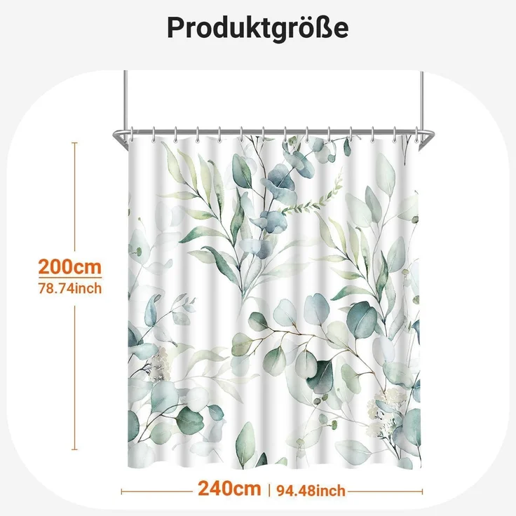 Duschvorhang Blattmuster 240x200cm Wasserdicht Antischimmel – Bild 6