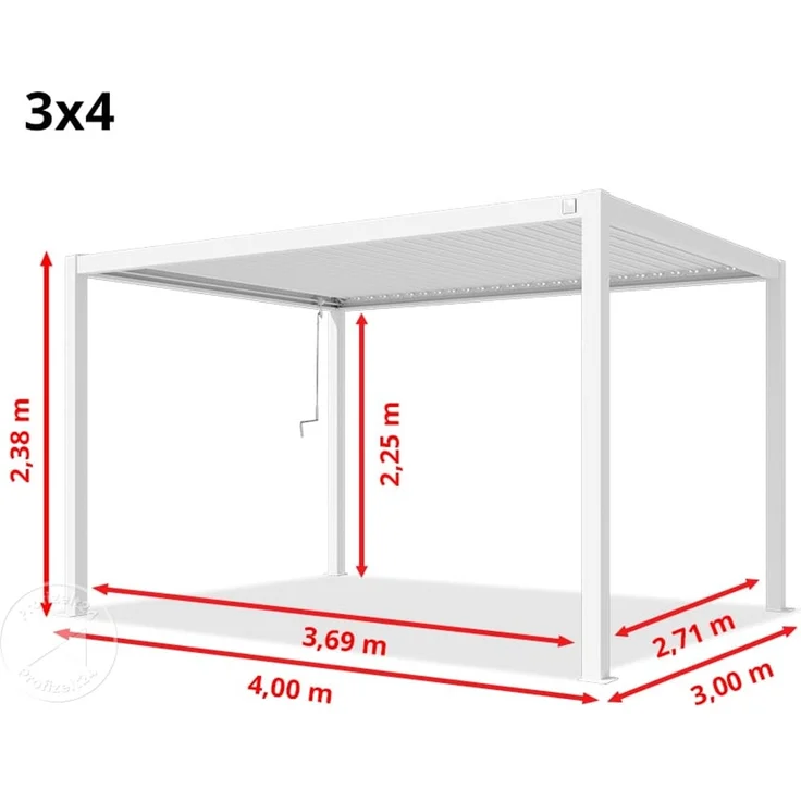 PRIMEYARD Pergola 3x4 m Aluminium-Pfosten mit Lamellendach aus Stahl weiße Terrassenüberdachung – Bild 10