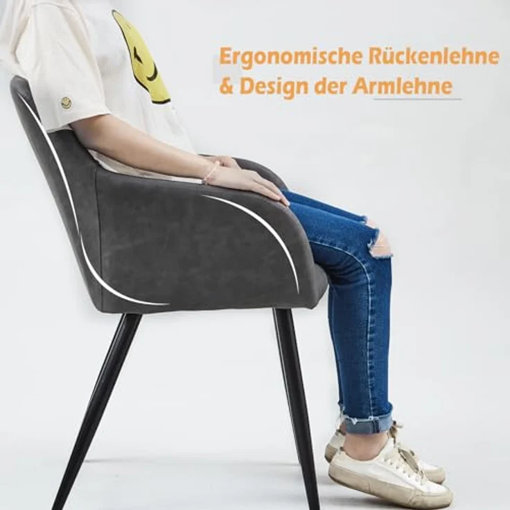 TUKAILAI Esszimmerstühle Kunstleder, Küchenstuhl Polsterstuhl Wohnzimmerstuhl Sessel mit Armlehnen Rückenlehne Metallbeinen, Modern Stühle für Küche Esszimmer Wohnzimmer Schlafzimmer, Darkgrau – Bild 3