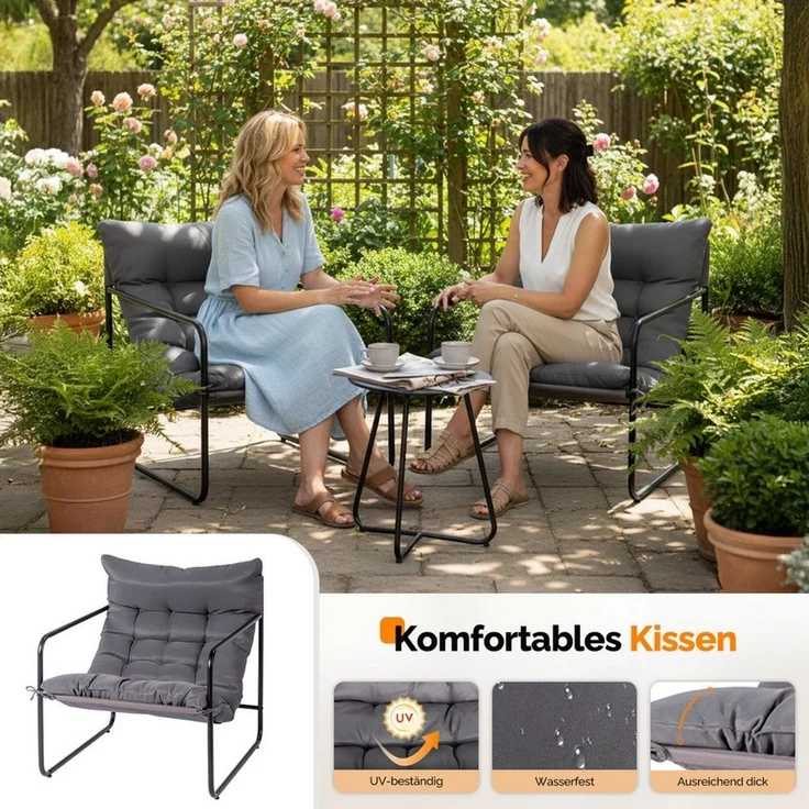VINGLI Balkonset Gartenmöbel Set 3 teilig für Indoor und Outdoor, Grau/Weiß – Bild 4
