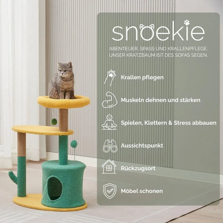 SNOEKIE Kratzbaum Snoekie Katzenbaum aus MDF mit Höhle Sisalstämmen und Spielball 79cm