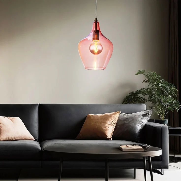 Hängeleuchte, silber, Glas pink , H 150 cm – Bild 4
