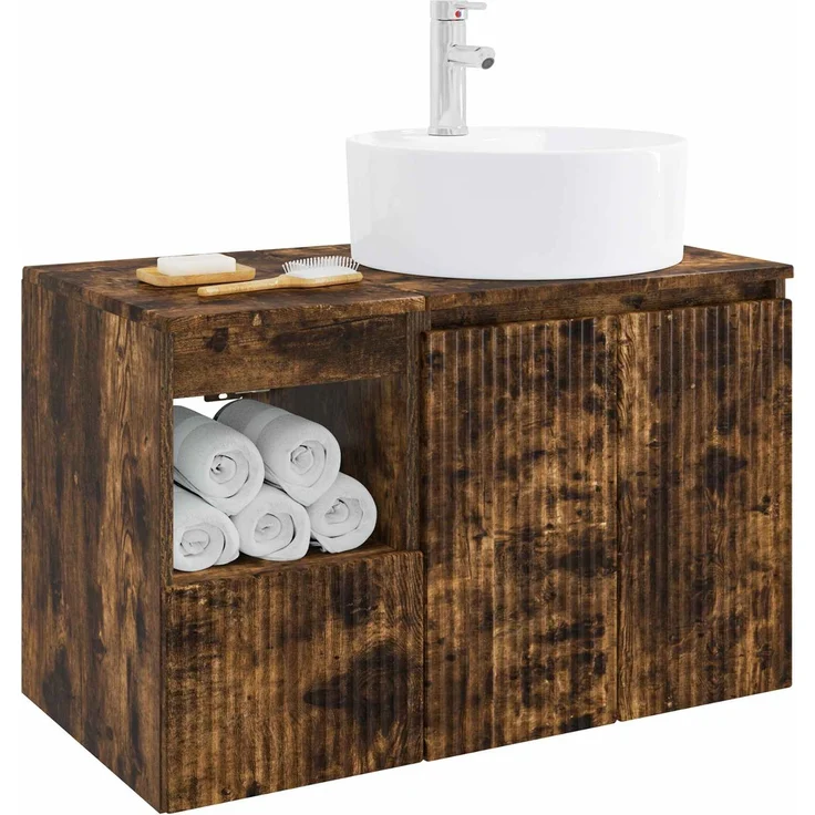 vidaXL Badezimmerschrank-Set 2 stk. Geräucherte Eiche 3404079 – Bild 3