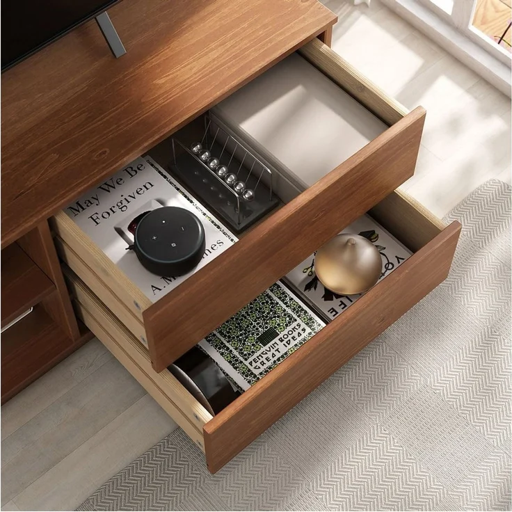 IDIMEX Lowboard MAITE, TV Lowboard in Kastanie farben aus Massivholz 110cm 2 Schubladen und A – Bild 2