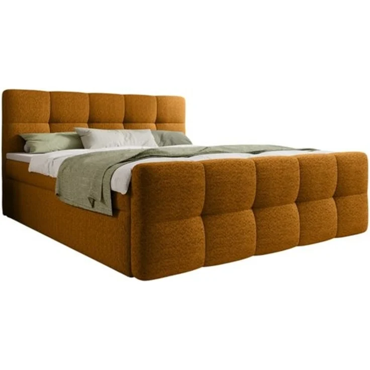 thematys Boxbett mit Bettkasten 140x200cm, mit Bonnellfederkernmatratze H3, Bouclé/Velours, mit Stauraum, mit 3 cm Topper, Inca Gold (Arena 10), Art.-Nr. S04GH0RGSWI – Bild 6