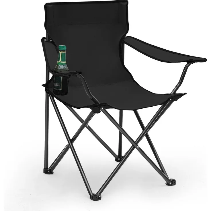 Sunula Campingstuhl Faltbar Anglerstuhl Ultraleicht Faltstuhl mit Armlehnen, mit Getränkehalter, mit Tragetasche, bis max. 100 kg, Schwarz