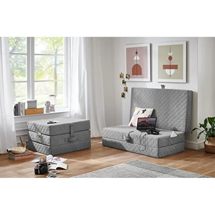 ATLANTIC home collection Falthocker Lenny, 115/195/15 cm, Grau – Bild 3
