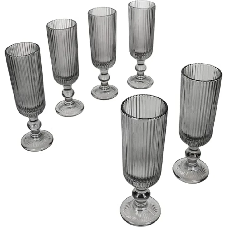 MamboCat Sektglas Agata 6x Sektgläser 130ml grau Glas Relief Sekt-Flöte Prosecco, Glas – Bild 2