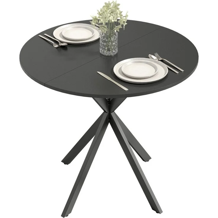 HOMCOM Esstisch Küchentisch im Industriestil mit Stahlbeinen für 2 Personen (für Esszimmer, Küche, Wohnzimmer, 1-St, rund, 80 x 80 x 75 cm), Schwarz – Bild 2