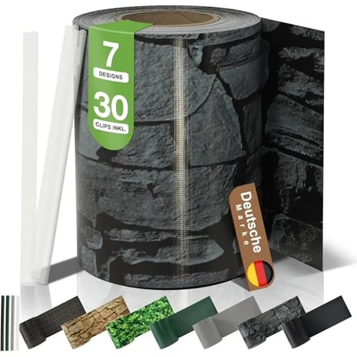 BooGardi PVC Sichtschutzstreifen · Sichtschutz Zaun 19 cm x 35 m Schiefer 3 Rollen · 450 g/m² · inkl. 30 Clips · Zaunblende für Doppelstabmattenzaun & Stabmattenzaun · Blickdicht & wetterfest – Bild 1