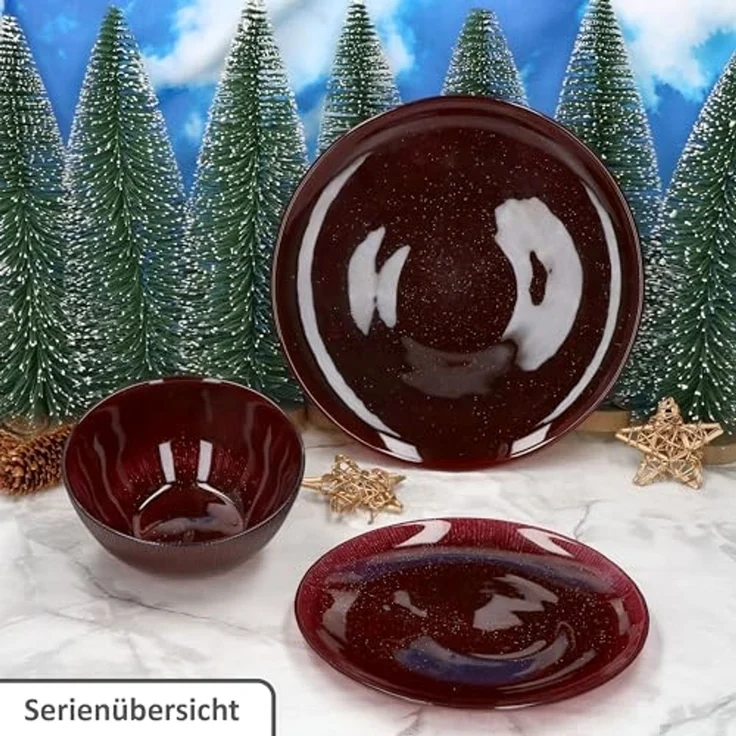 MamboCat Frühstücksteller 6x Suez Kuchenteller Ø21,2cm Glas Rot Glitzer Dessert Weihnachten – Bild 5