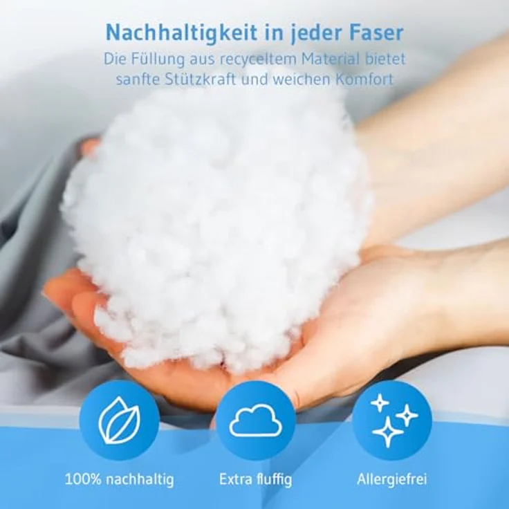 Third of Life Baumwollkissen TILLA Kinderkissen ab 2 Jahren (40×60), Füllung: 100 % recycelte Polyesterfaser (rPET), Bezug: 100 % Baumwolle (Bio), Seitenschläfer, Rückenschläfer, Bauchschläfer, Bio-Baumwolle, höhenverstellbar, atmungsaktiv, allergikerf... – Bild 4