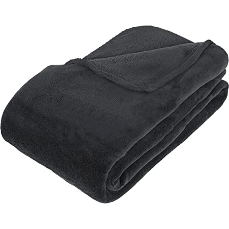 Atmosphera Createur d'interieur Fleecedecke, Dunkelgrau, Plüschdecke aus Polyester, 180x230 cm, ideale Wohndecke für gemütliche Schlafzimmer