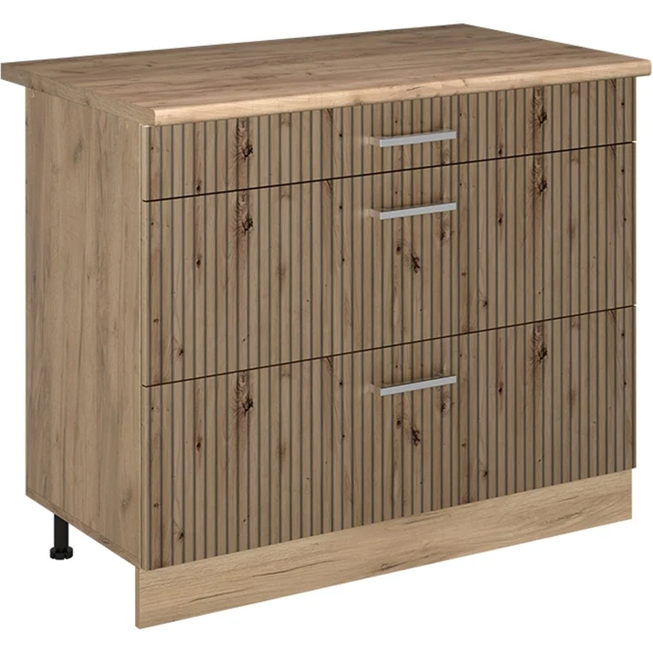 Küchenunterschrank R-Line Artisan-Eiche/Goldkraft Eiche 100 cm Arbeitsplatte Goldkraft Eiche Vicco – Bild 1