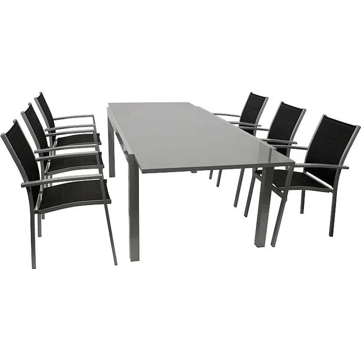 Sitzgruppe Gartengarnitur Tisch Stuhl 7-teilig Alu/Textil schwarz