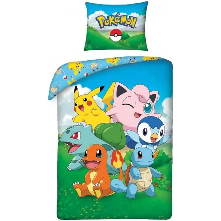 Pokemon Bettwäsche Set aus Baumwolle Bettdeckenbezug 140 × 200 cm mit 70 × 90 cm Kissenbezug