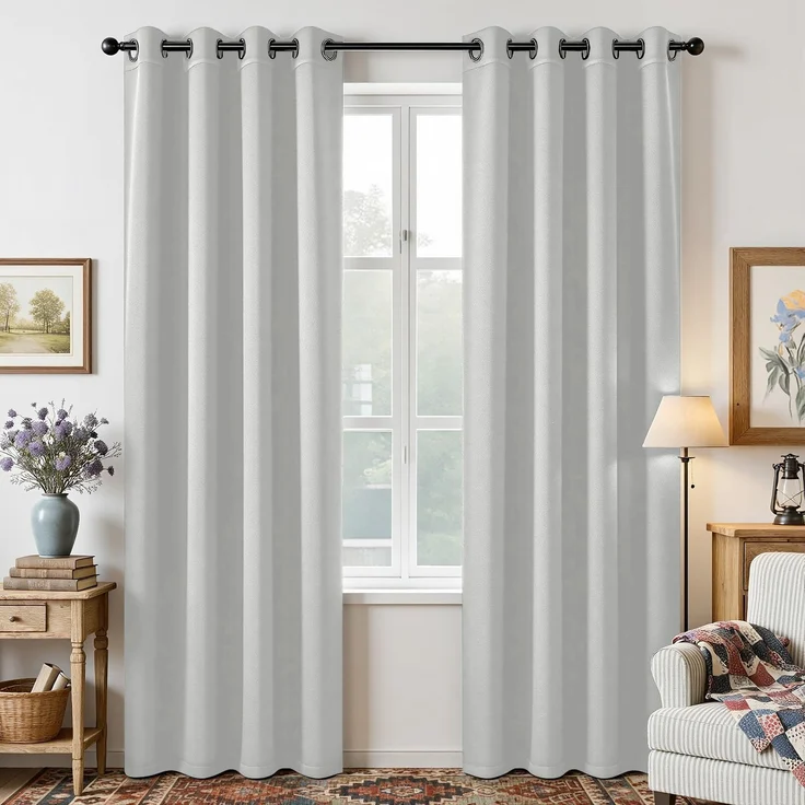 Joydeco Verdunkelungsvorhänge, 2 Paneele, thermische Isolierung, Raumverdunkelung, mit Ösen, für Wohnzimmer, Schlafzimmer, Fenster, ca. 130x240 cm (B x L), Grau-Weiß