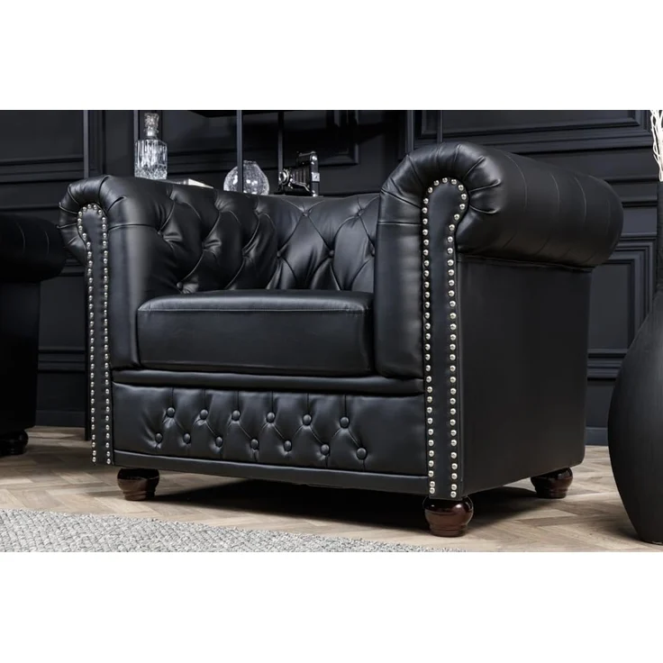 riess-ambiente Chesterfield-Sessel CHESTERFIELD 110cm matt schwarz (Einzelartikel, 1-St), Wohnzimmer · Kunstleder · Federkern · Knopfheftung · Design – Bild 5