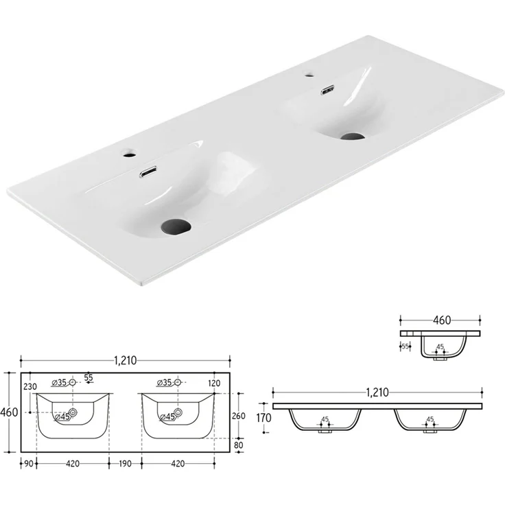 Badmöbel Set mit 121cm Waschtisch ADELAIDE-56 Wotaneiche Rillenoptik, B/H/T ca. 170/200/46 cm – Bild 4