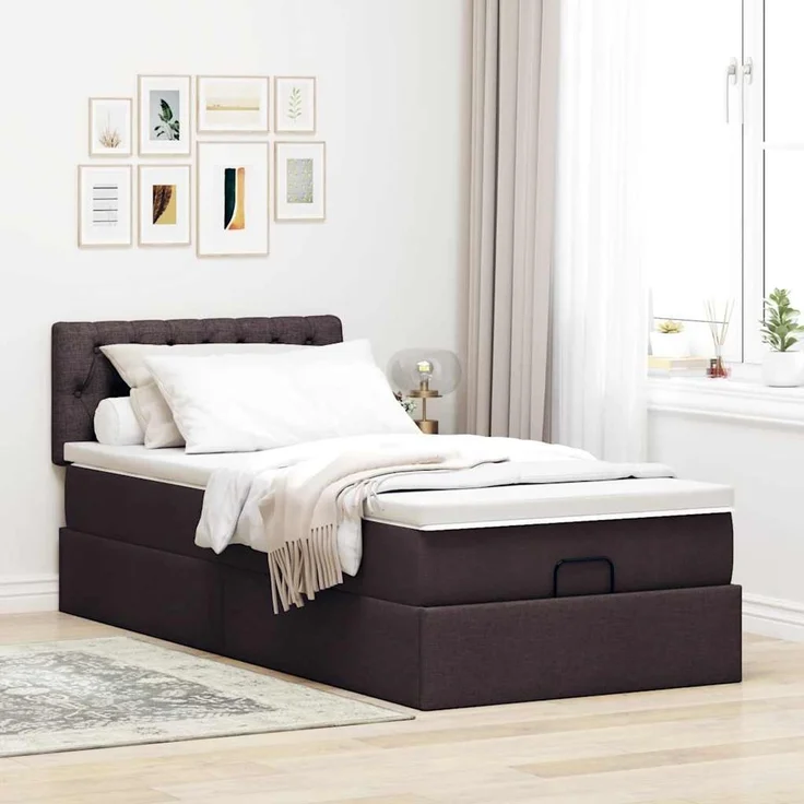 vidaXL Ottoman-Bett mit Matratze Dunkelbraun 90x200 cm Stoff 3311514 – Bild 1