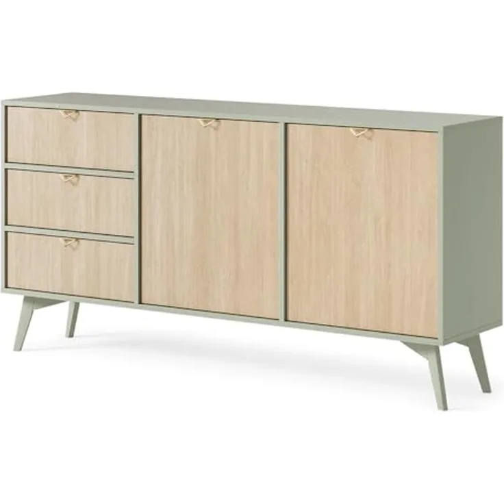 Lomadox Sideboard FAREHAM-160, 158cm breit, eukalyptusfarben, Front mit Fischgrätenmuster