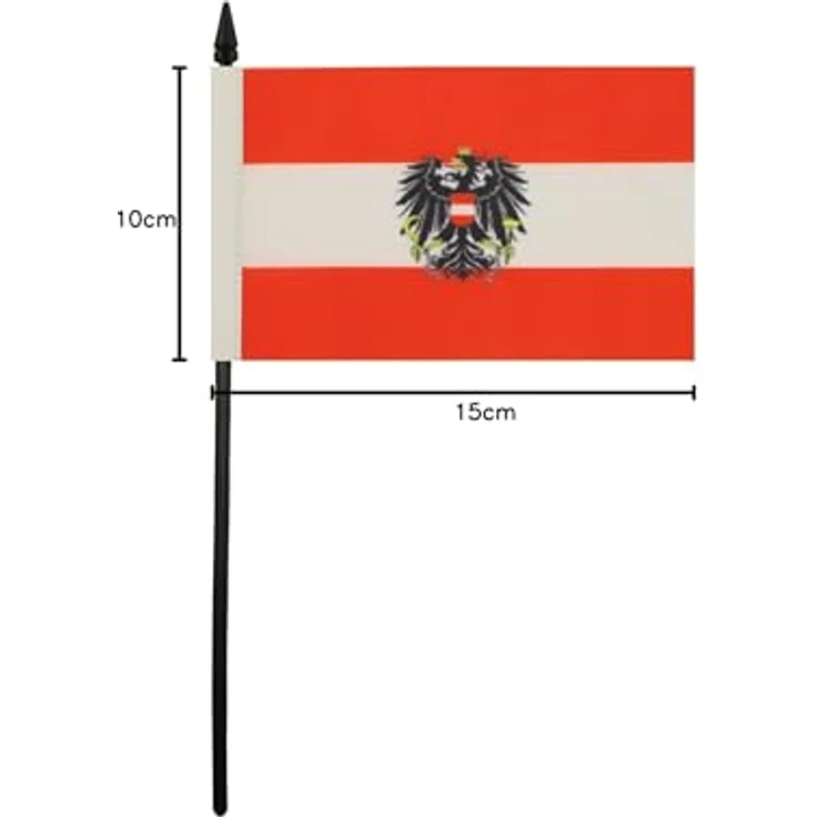 AZ FLAG 10 Stück Tischflagge Österreich mit Adler – 15 x 10 cm – 10 Mini-Österreichische Bürofahnen aus 100% Polyester mit Fahnenstange von 25 cm und Sockel aus schwarzem Kunststoff – Bild 5