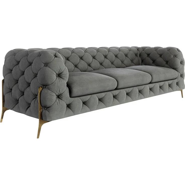 S-Style Möbel Chesterfield-Sofa 3-Sitzer Ashley mit Goldene Metall Füßen, mit Wellenfederung