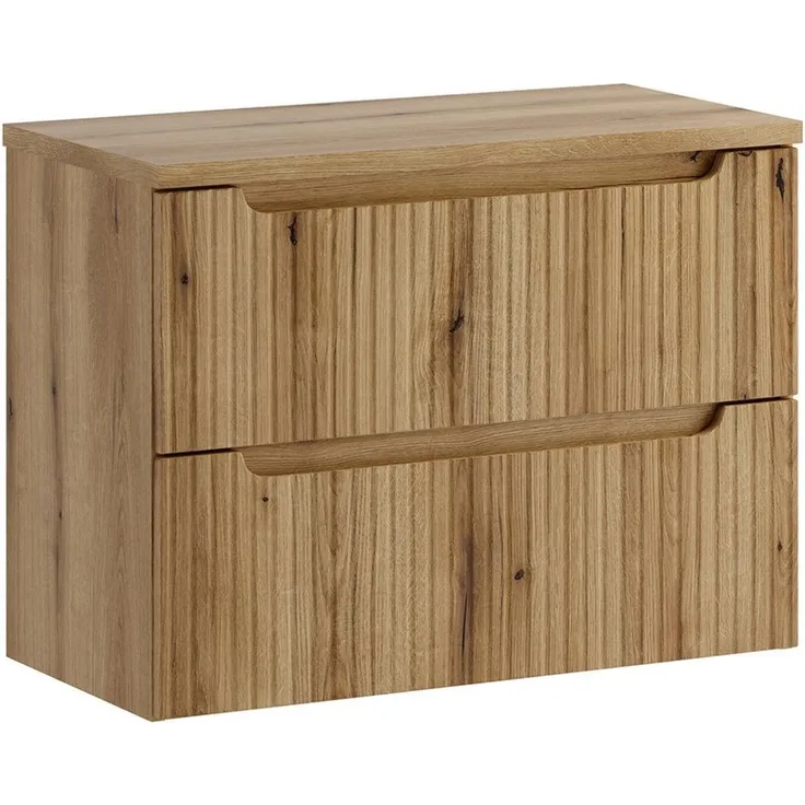 Lomadox Waschbeckenschrank NEWPORT-56-EVOKE 80 cm breit in Eiche, gerillte Front, 2 Schubladen