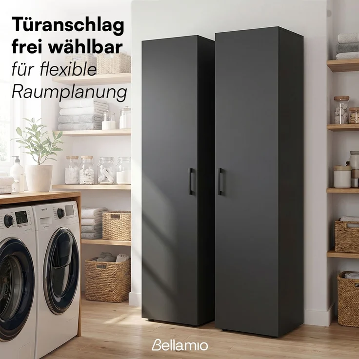 Bellamio 'Apol' Mehrzweckschrank schmal, schwarz, 176x33x40 cm, Besenschrank mit Staubsaugerfach und 3 kleinen Fächern – Bild 5